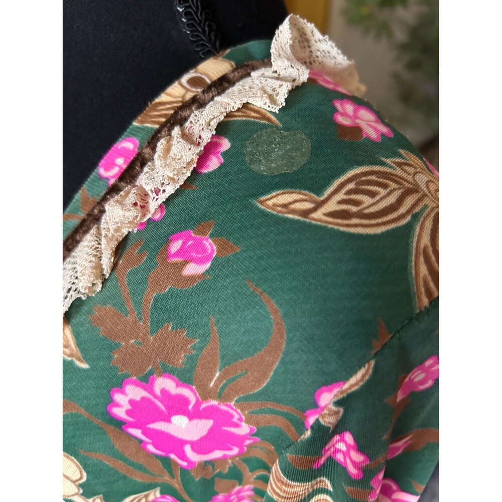 Vintage 1960s Floral Maxi Dress, Lace Trim, Boho Cottagecore Style, Size Large - Picture 7 of 7